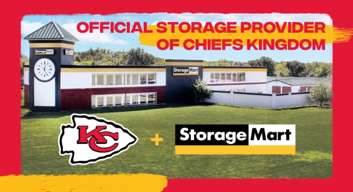 Official Storage Provider of Chiefs Kingdom. Chiefs logo appears next to StorageMart Logo